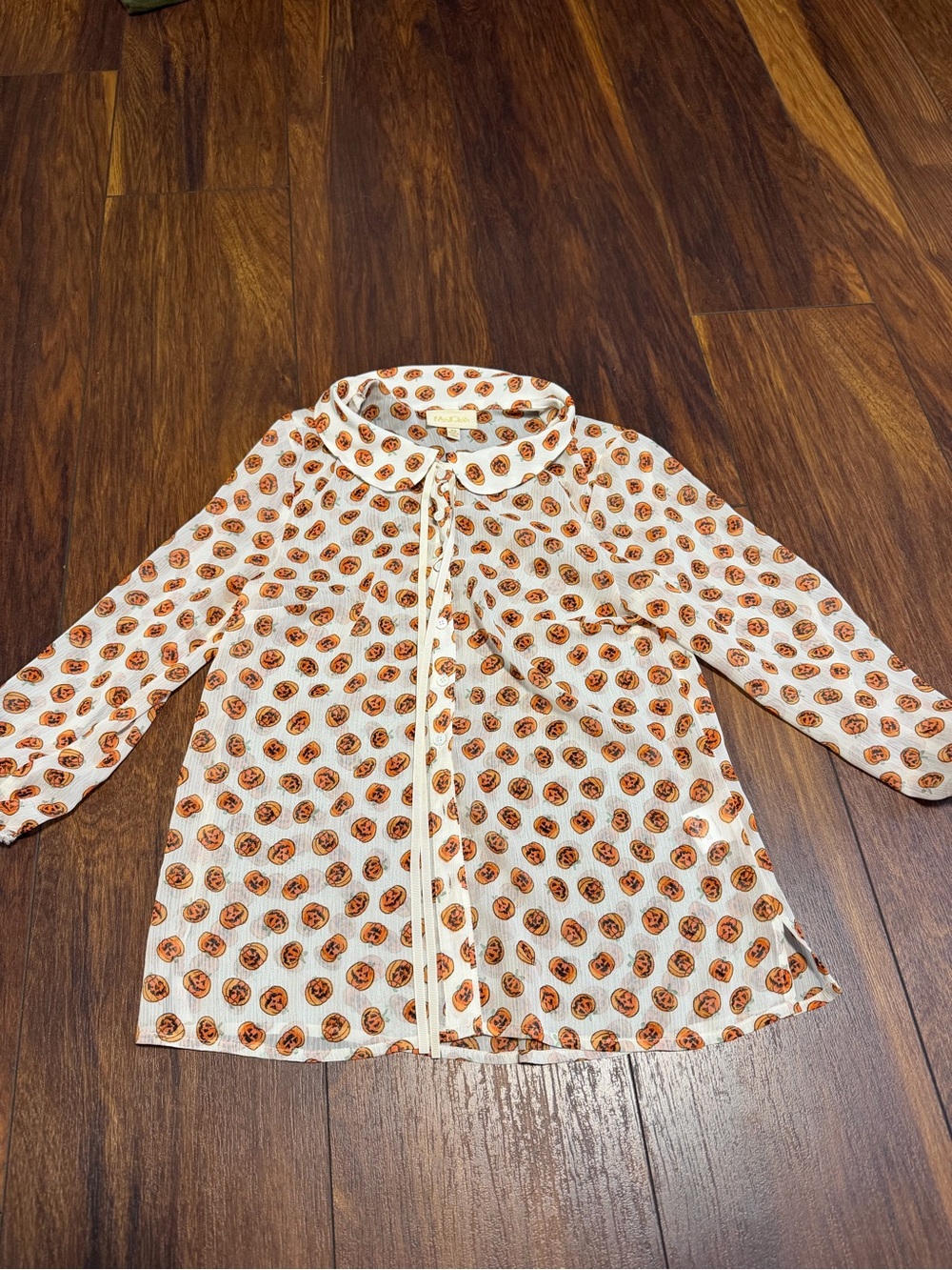 Modcloth Cream Jacket with Orange Pumpkin Motif